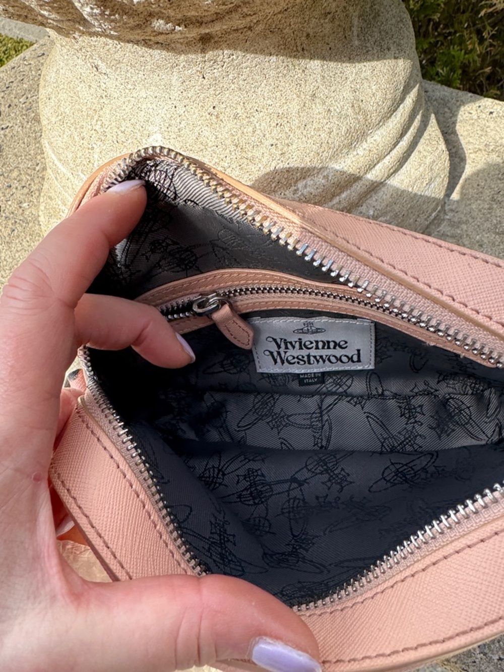 Vivienne Westwood Peachy /Pink Saffiano Leather Crossbody Bag with Silver Orb - Picture 5 of 10